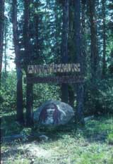 Entrance of the Anne Mae Aquash Survival Camp, 1981.