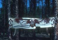 Close-up of a sign at the international gathering, 1981.