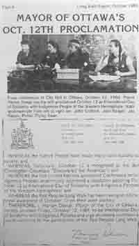 Mayor of Ottawa's proclamation, October 12, 1984, and press conference.
